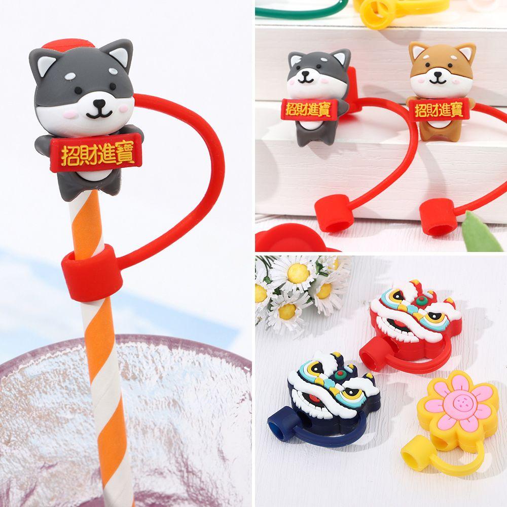 Peach Flower Drinkware Accessories Cartoon Straws Plugs Silicone Dust-Proof Cap Pipette Tip Cover