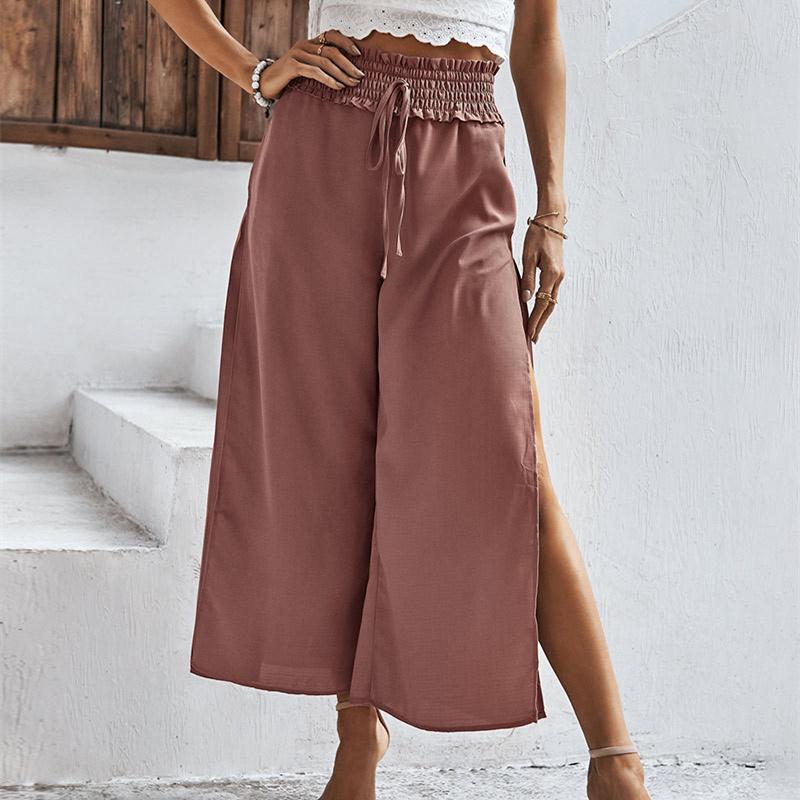 Harajuku Sommer Hohe Taille frauen Satin Chiffon Breite Bein Capris Hosen für Frauen Baggy Gerade Hosen Frau Hosen