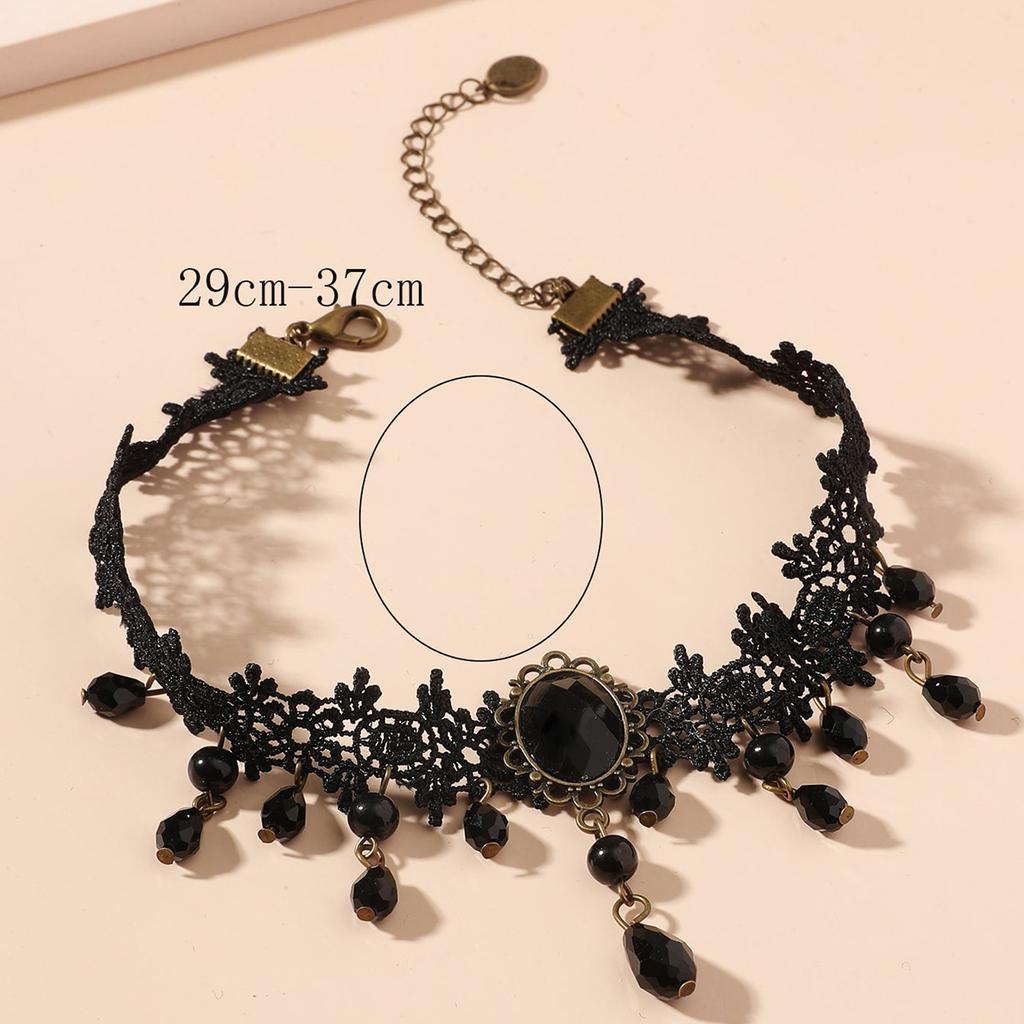 Accessories Black Neck Chain Lace, Clavicle Chain Light Luxury High-end, Hollow Fringe Gothic Necklace Women