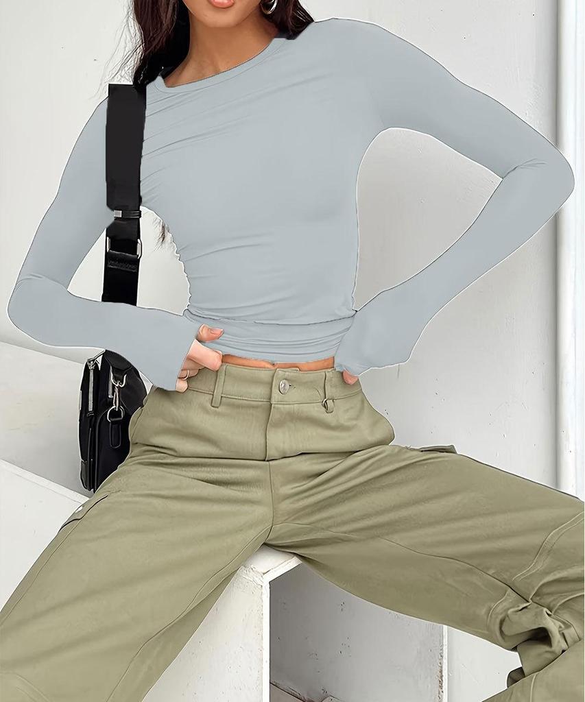 European/American Autumn Versatile Solid Color Long Sleeve Pullover T-Shirt