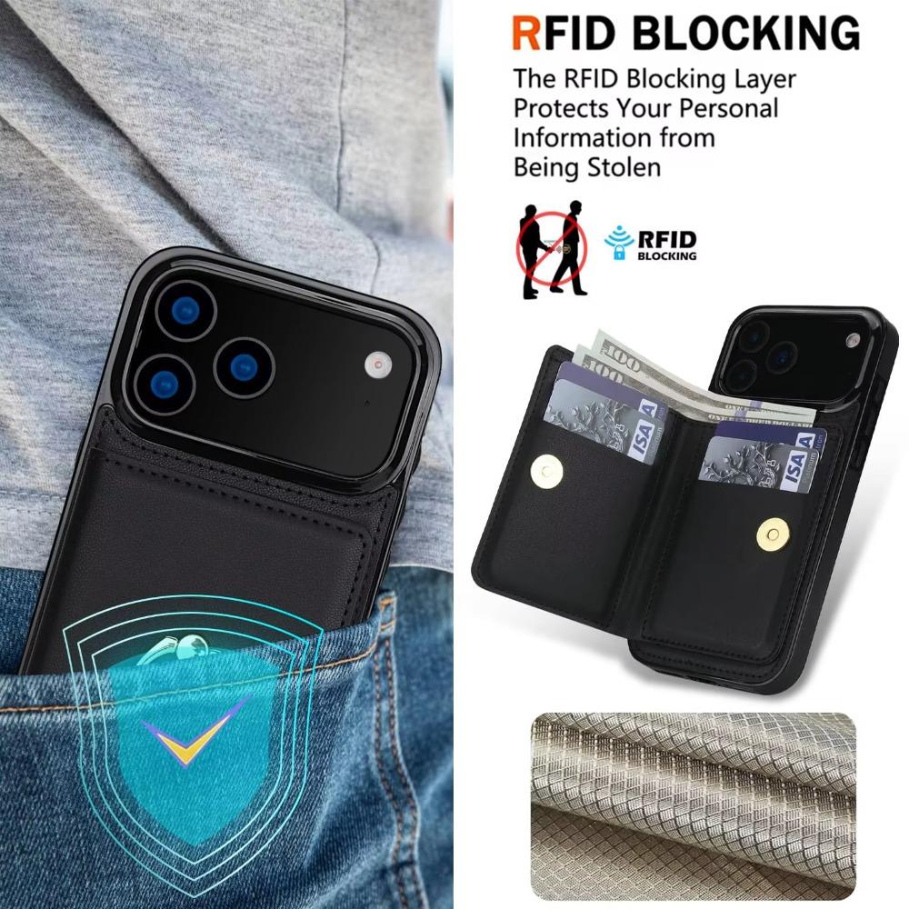 Wallet Card Slot RFID Blocking Kickstand Magnetic 360° Flip Leather Case for IPhone 18 Pro Max 17 16 15 14 13 Plus Air