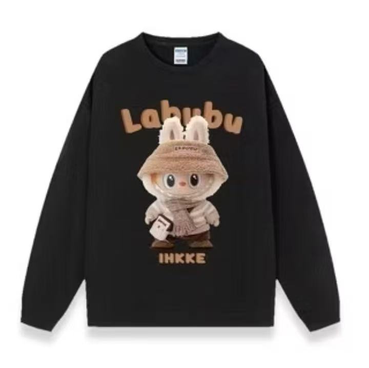 

Мультяшный свитер из хлопка с круглым вырезом, с милым принтом, в японском стиле, новинка осени и зимы, пуловер, топы, пальто для мужчин и женщин XL чёрный