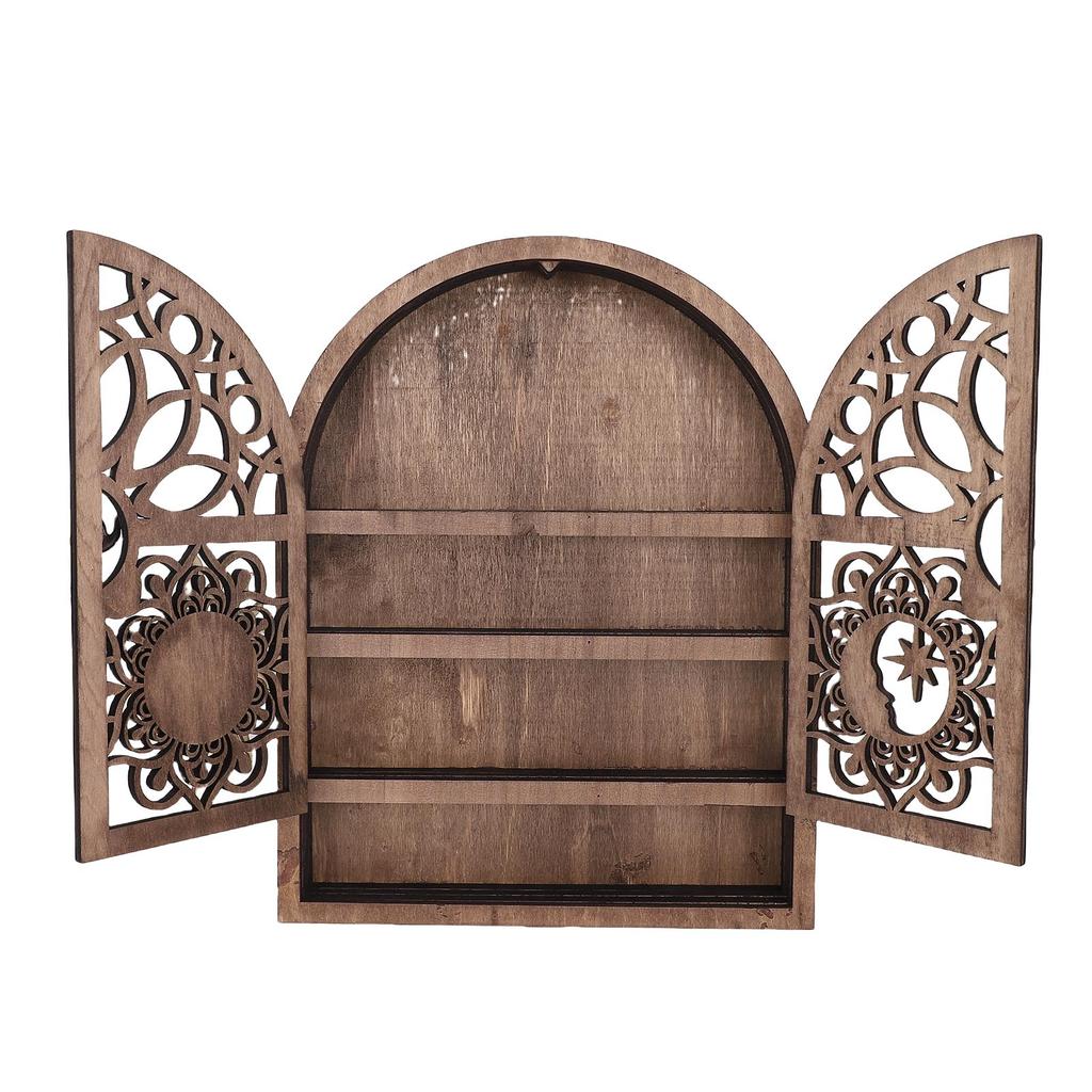 Sun Moon Wall Hanging Crystal Holder Multi Use Wooden Wall Crystal Display Shelf for Collectibles Nail Polish Essential Oils