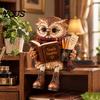 Owl Figurines for Bookshelf 2Pcs Reading Resin Figurines, Sitting Edge Statue with Glasses Cute Animal Statues Mantel & Book, Vintage Rustic