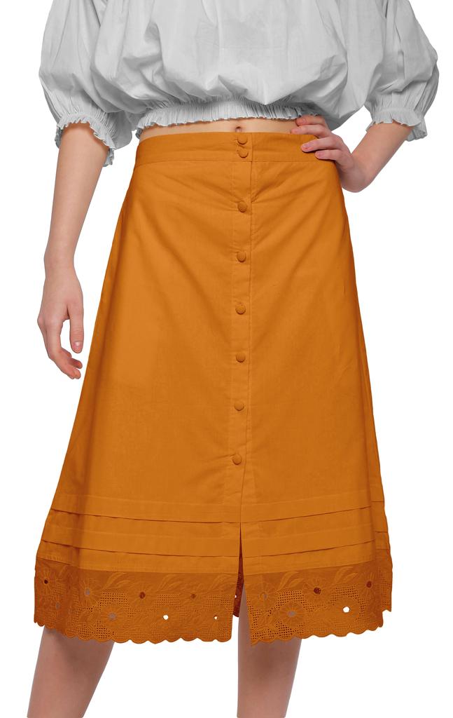 Moomaya Solid Cotton Skirts For Women Button Down A-Line Knee Length Skirts