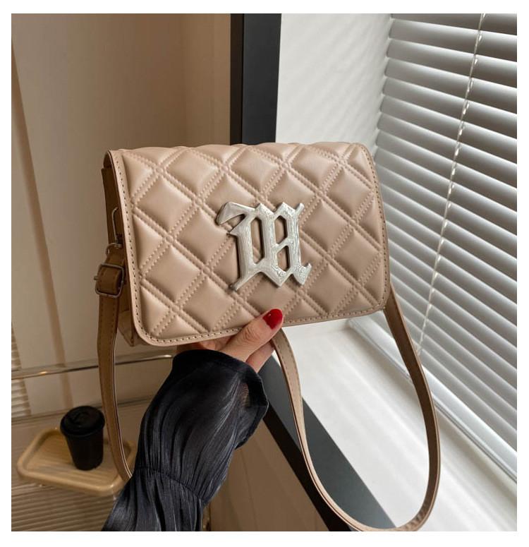 Pu Small Square Crossbody Bag With Silver Letter Decorated Checkered Texture For Daily Casual Women