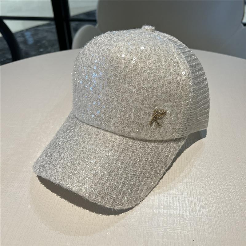 Hat Female Tide Cap Letter Sequin R-Shaped Sun Hat Summer Sunscreen Versatile Black Baseball Cap