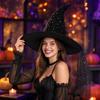 Black Pleated Mesh Witch Hat for Halloween