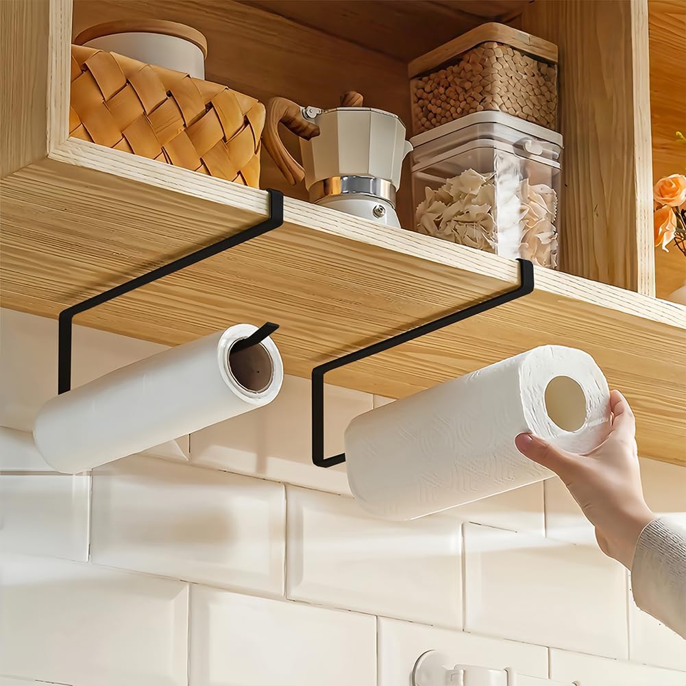 Paper Towel Holder Under Cabinet, Kitchen Towel Holder Towel Roll Holder Tissue Storage Rack Dispenser Cling Film Shelf Free Punch Hanger Organizer