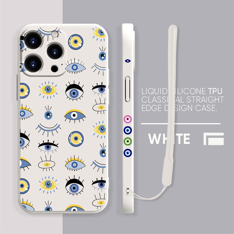Custodia per Dolci Occhio Malvagio Blu e Oro Per iPhone 13 11 12 Pro Max 12 Mini X XR XS MAX SE 2020 7 8 6s Plus Silicone Quadrata Funda Capa