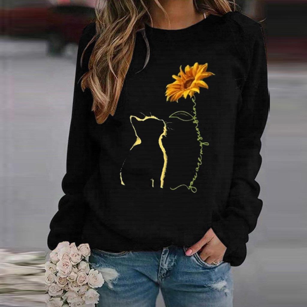 Women's Sweater Crew Neck Casual Loose Pullover Printed Long Sleeve Comfortable Long Sleeve T-Shirt