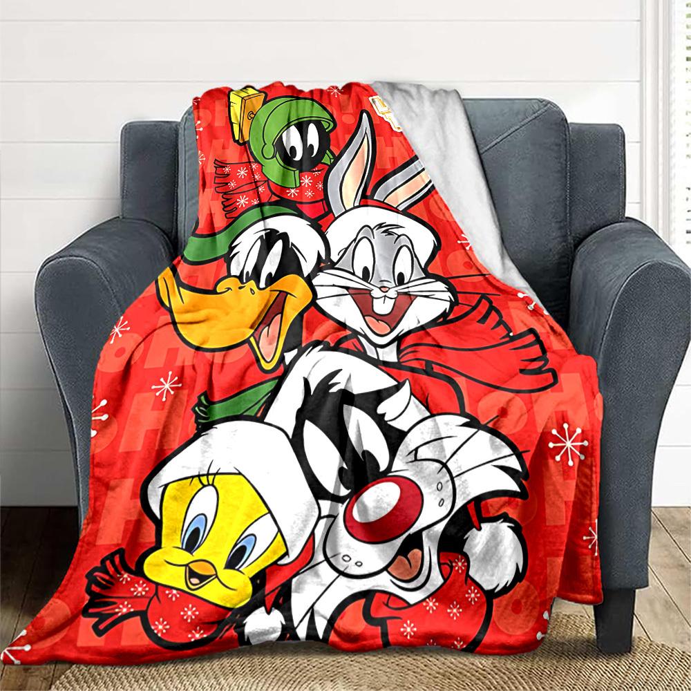 1pc Looney Tunes Flannel Throw Blanket - HD Printed Lightweight Soft Warm All-Season Blanket for Sofa, Bed, Travel076