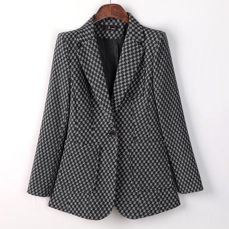 Telooman Women's Houndstooth Padded Winter Blazer