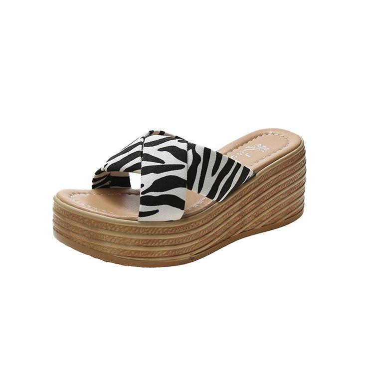 fashion Women Slippers Comfort Platform Chunky Sandal Cross Leopard Tartan Wedge Slip-on Beach Shoes Outdoor Slide Female Flip Flops