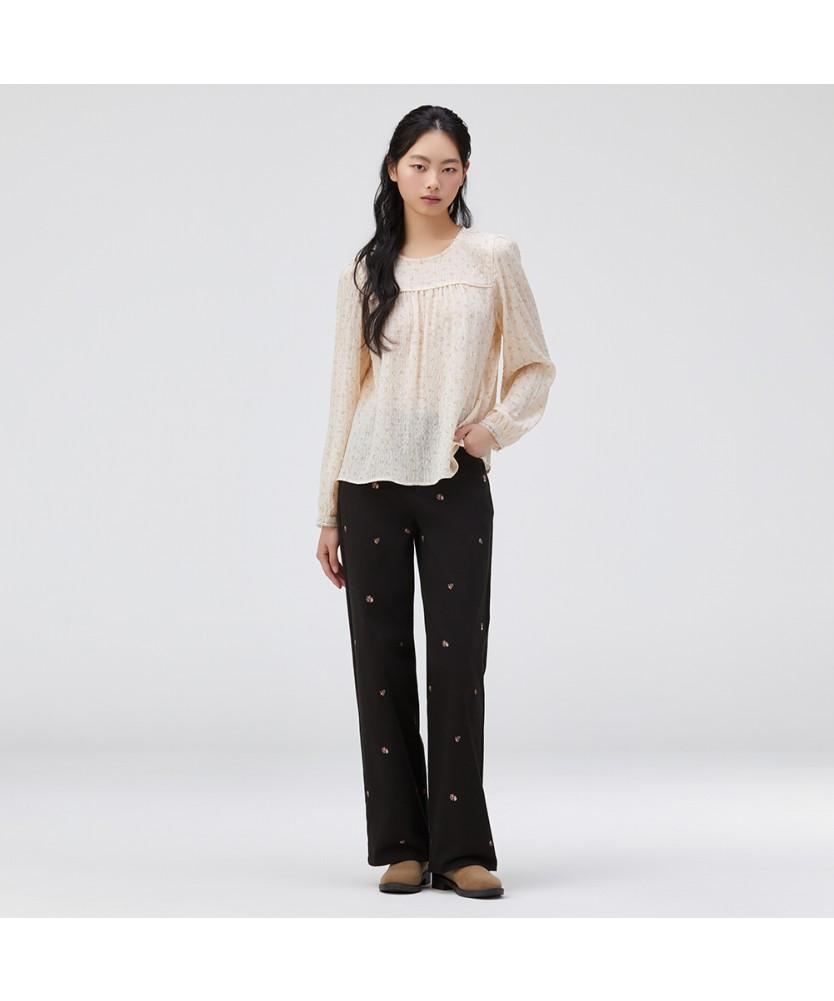 THURSDAY ISLAND Round Neck Yoke Shirred Blouse_T262Mbl151W