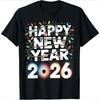 Happy New Year 2026 TShirt Colorful String Light Firework Print Womens ShortSleeved Holiday Essential Versatile Crew Neck Top