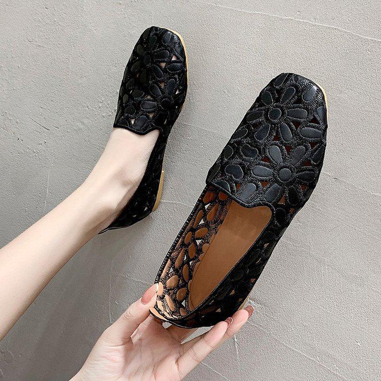 Women's Square Toe Loafers - Soft Leather, Hollowed-Out Flats for Spring/Summer 2025