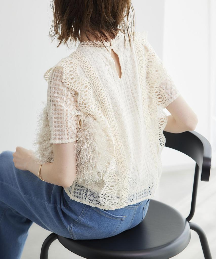 ROPE PICNIC Retro Short Lace Blouse, Women's, Off-White (15)