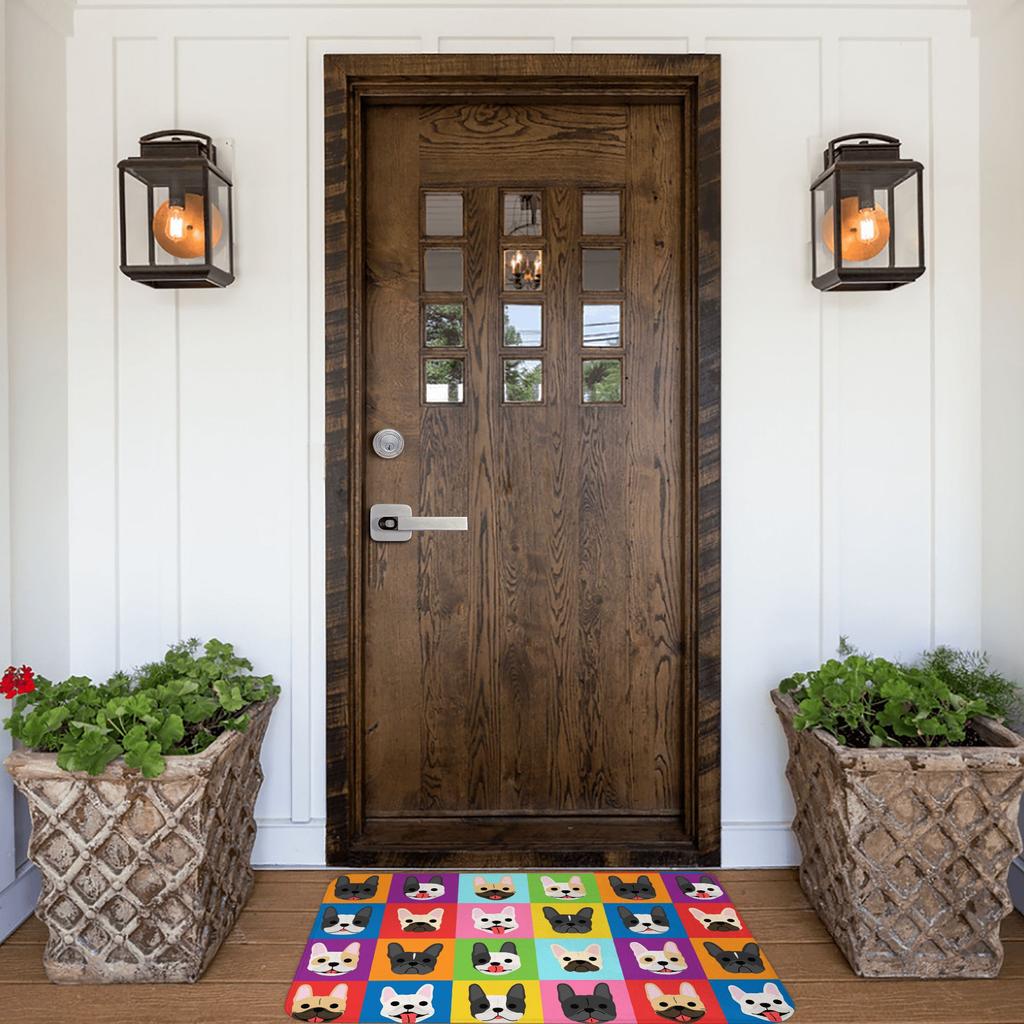 Pop Art Style French Bulldog Faces Doormat Mat Anti-Slip Frenchies Dog Pet Gift Kitchen Bath Garden Rug Carpet