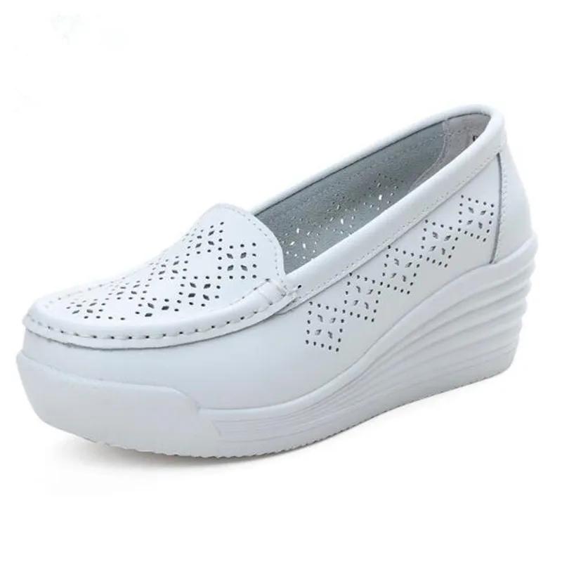 Fashion Genuine Leather Women's Shoes Four Seasons Nurse Work Shoes Women's Wedges White Platform Womens Shoes