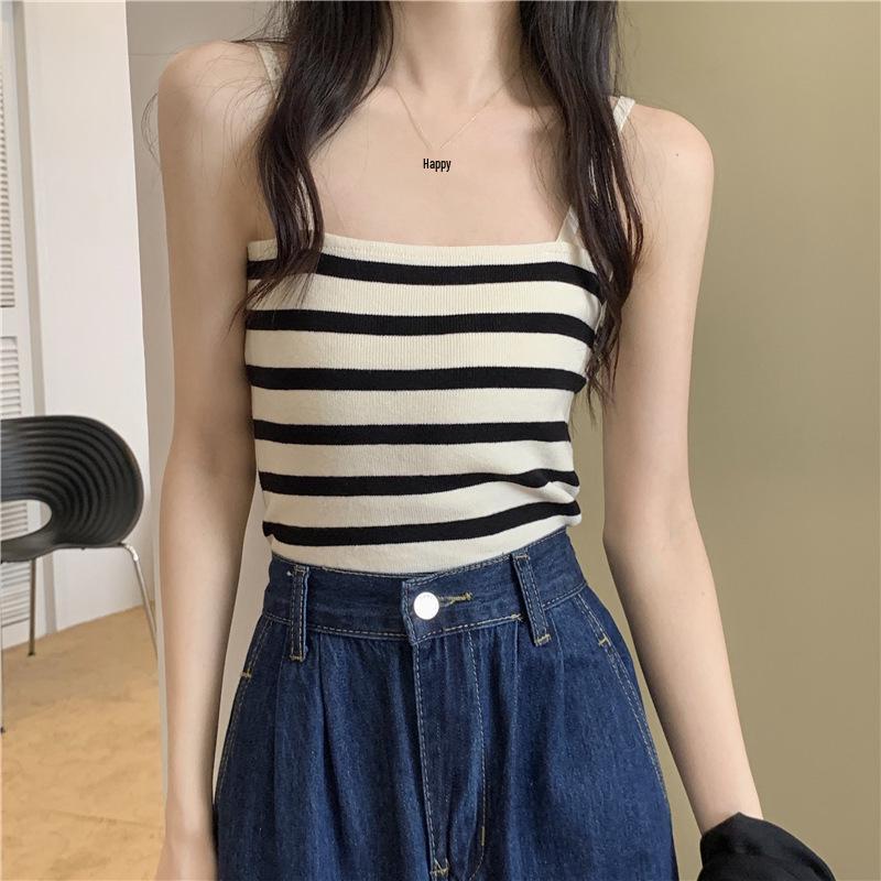 Chic Striped Knit Camisole - Women's Summer Top, Versatile for Inner or Outer Wear, Short and Stylish, Ideal for Southeast Asian Fashion