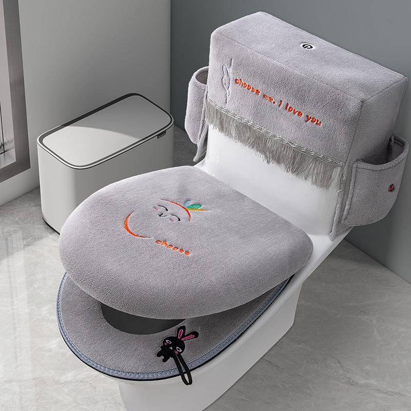 Toilet seat cushion zipper three-piece set universal dust storage toilet cover cover toilet seat