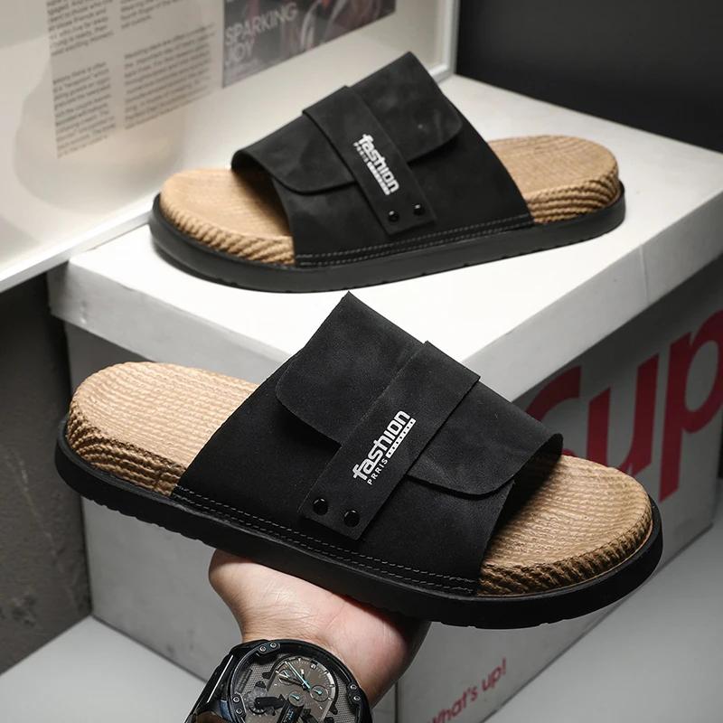 

Модные пробковые тапочки мужские летние пляжные шлепанцы замшевая кожа женские сандалии на плоской подошве модные уличные мужские мюли нескользящие бабуши женские 39 чёрный