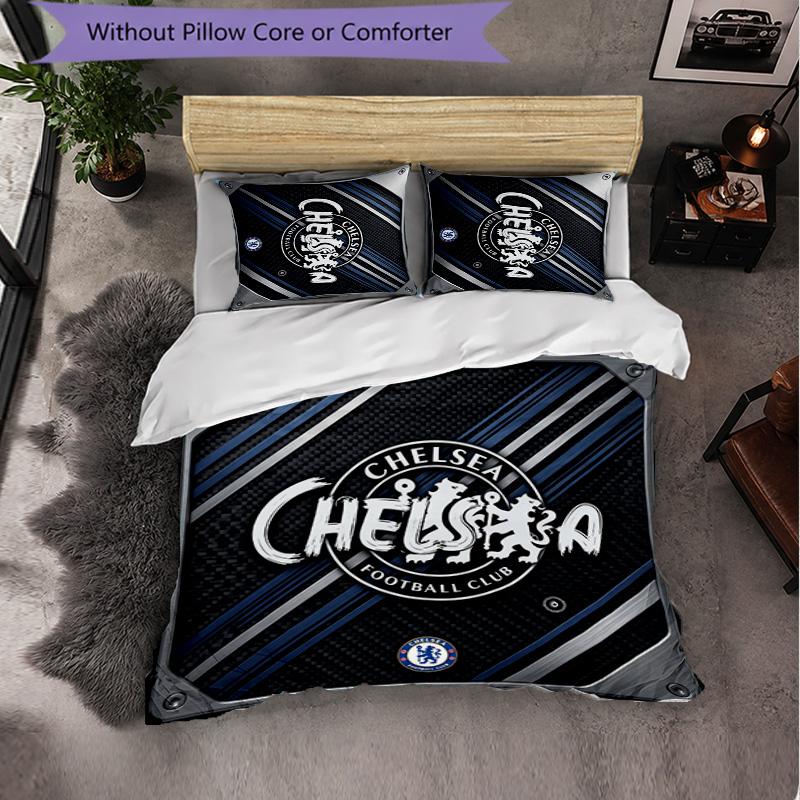 Chelsea FC Pattern 3 Pieces Bedding Set Soft Microfiber Duvet Cover with Pillow Cases for Bedroom