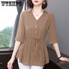 Women's Short Sleeved Shirt Mid Sleeved Summer Loose Top Black Plus Size Medium Long Shirt
