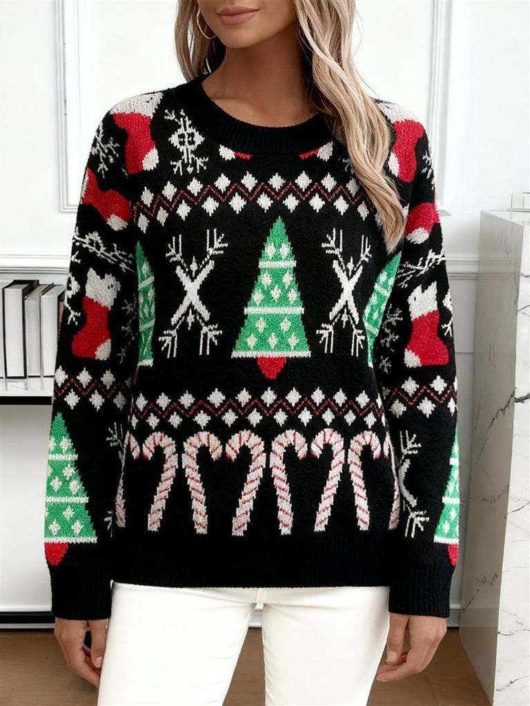 European & American Plus Size Knit Sweater: Loose, Warm, Long Sleeve Christmas Knitwear for Women - Fall/Winter 2025
