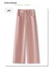 Women's Pink Fleece-Lined Wide-Leg Jeans - 2024 Autumn/Winter Collection