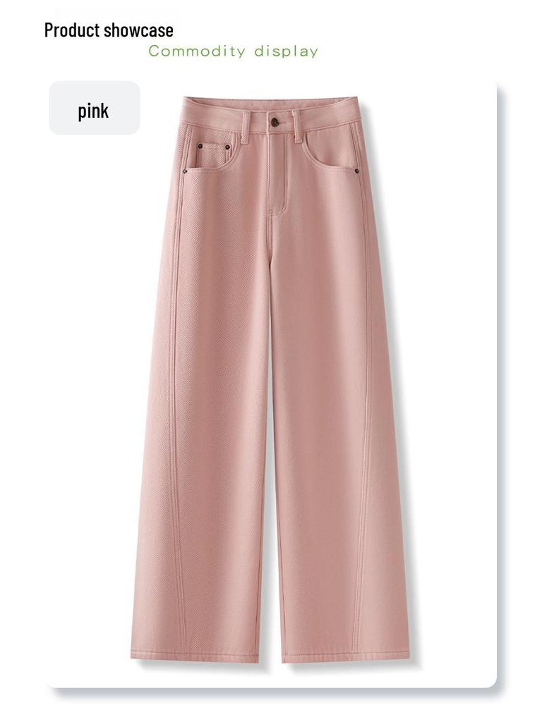 Women's Pink Fleece-Lined Wide-Leg Jeans - 2024 Autumn/Winter Collection