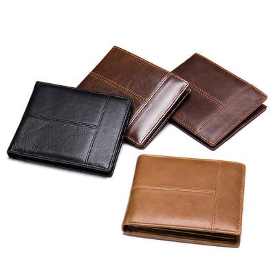 New Fashion Genuine Leather Men's Wallet Slim 2-Fold Wallet Handmade Genuine Soft Leather Multi-Functional Anti-Theft Men's Wallet with Coin Pocket