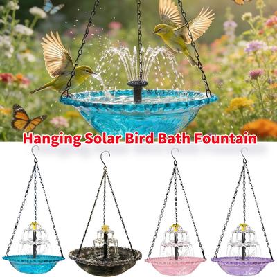 Hanging Bird Baths Feeders with Solar Powered Pump Outdoor Bird Drinking Trays For Garden Yard Farm Supplies Hummingbird Feeder