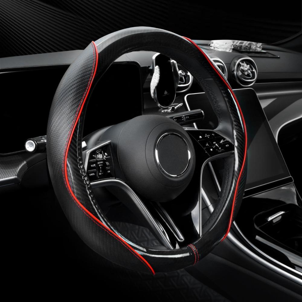 Leather Splicing Steering Wheel Cover Carbon Fiber Pattern Auto Steering Wheel Cover Car Interior