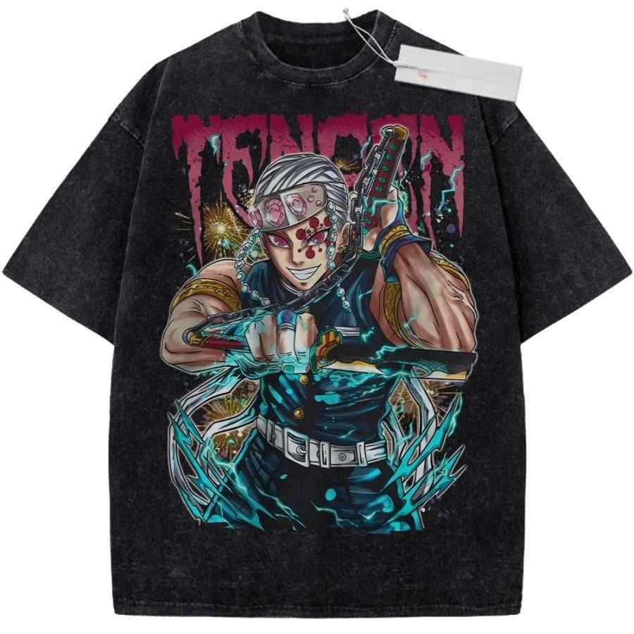 

Oversize Vintage Washed One Piece T Shirt Roronoa Zoro Three Swords Style Anime Graffiti Print Streetwear Casual Wear M