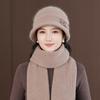 Winter Knitted Hat Scarf Set Women Middle-aged and Elderly Warm Wool Hat Ear Protector Solid Color Bucket Hat Mother Model Women