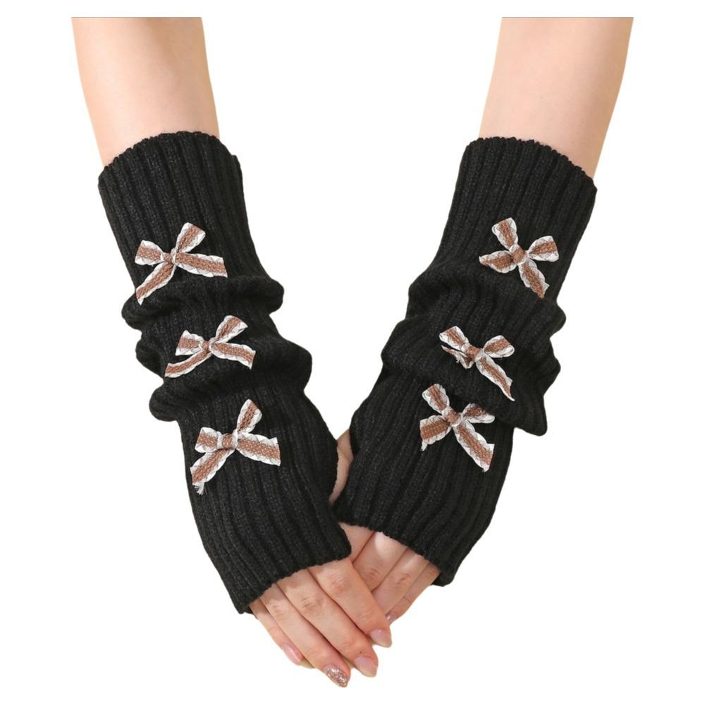 Soft Knitted Bow Arm Warmers Long Knit Sleeve Cover Y2K Y2K Fingerless Gloves  Girl