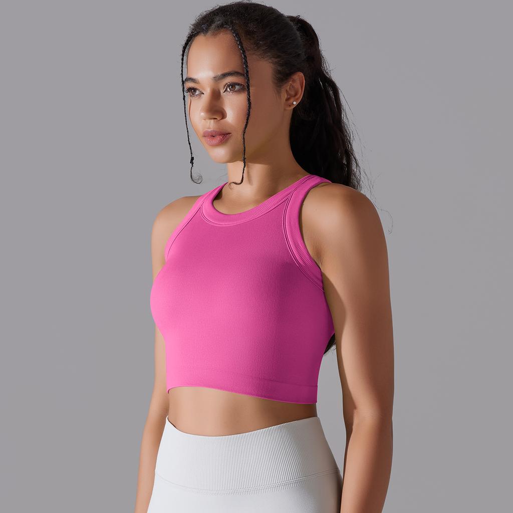 Nessaj Seamless Knit Solid Yoga Vest Sleeveless Sports Tank Top Running Fitness Top