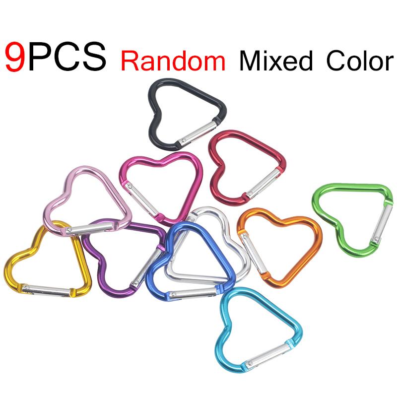 3/6/9/12PCS Heart-shaped Carabiners Random Mix Color Keychain Suitable for Camping Outing Travel Hanging Buckle Hook Gadgets ZYF