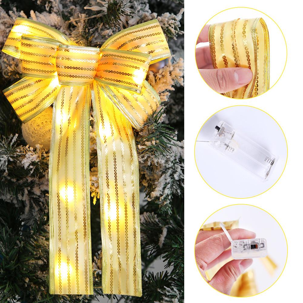 Tree Christmas Exquisite Lighted Bow Hanging Decoration In Classic American Style