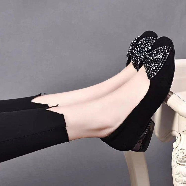 Bow single shoes outer wear spring new round head low heel matte soft sole