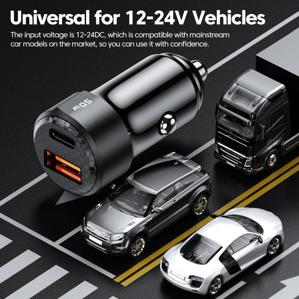 50W Car Charger PD3.0 QC4.0 USB-C Fast Charging Adapter