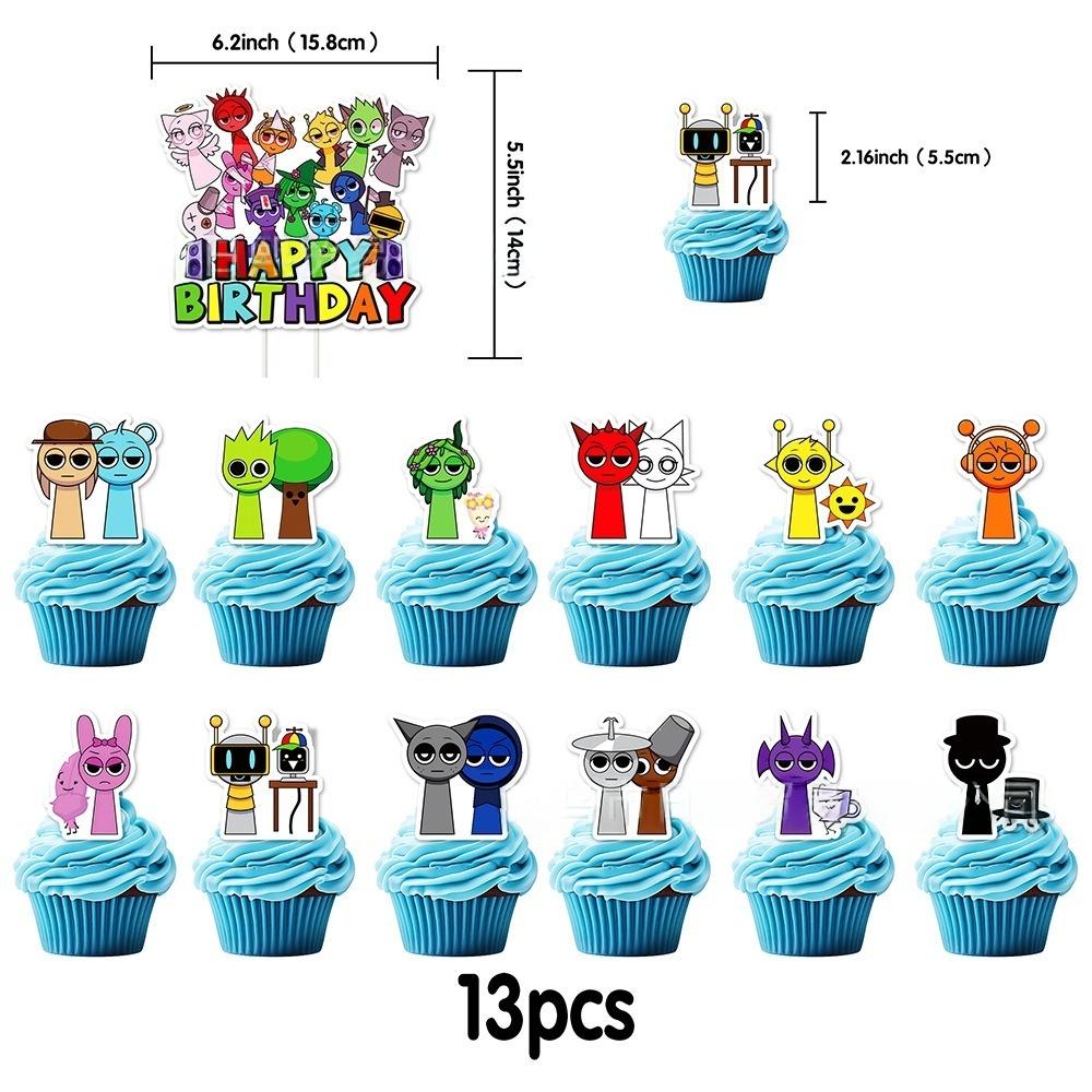 Incrediboxes-Sprunki Theme Printing Birthday Party Flag Cake Latex Balloon Set Backdrop Cake Birthday Gift