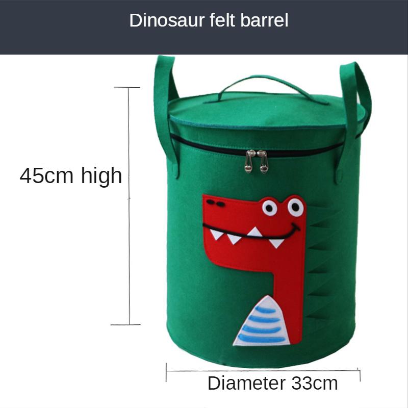 Felt Toy Storage Bucket with Lid, Cartoon Animal Dirty Clothes Basket, Portable Dustproof Laundry Bag