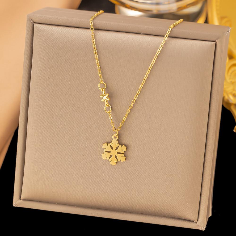 Exquisite Fashion Gold Color Stainless Steel Snowflake Pendant Necklace Earrings for Women Christmas Jewelry Sets Does Not Fade