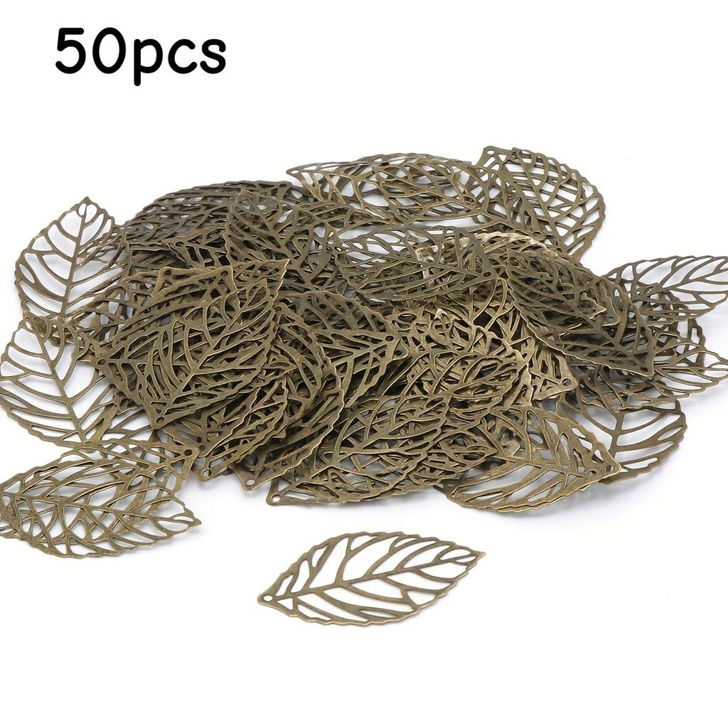 50 Exquisite Metal Leaf Ornaments - Essential for Bead and Jewelry Crafting - 2.4 * 1.4cm Dimensions, Versatile Crafting Tools F