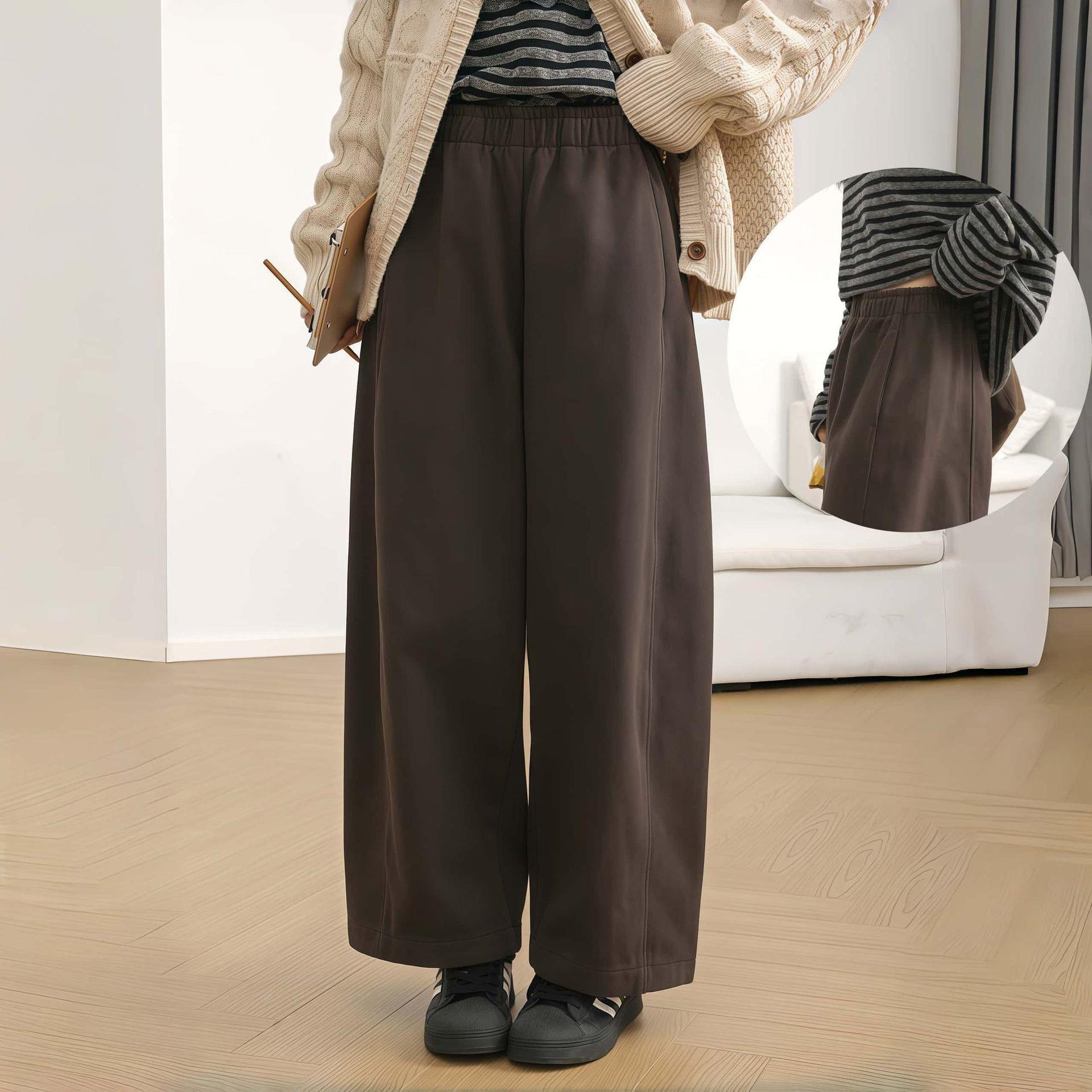 

Vintage Plus Velvet High-Waist Wide-Leg Pants - Slimming and Warm for Autumn/Winter, Korean Style, Casual and Versatile Straight-Leg for Women 3XL (Recommended for 141-152 jin)