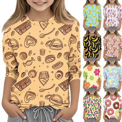 Children's Printed Round Neck Seven Quarter Sleeve Casual T-shirt
