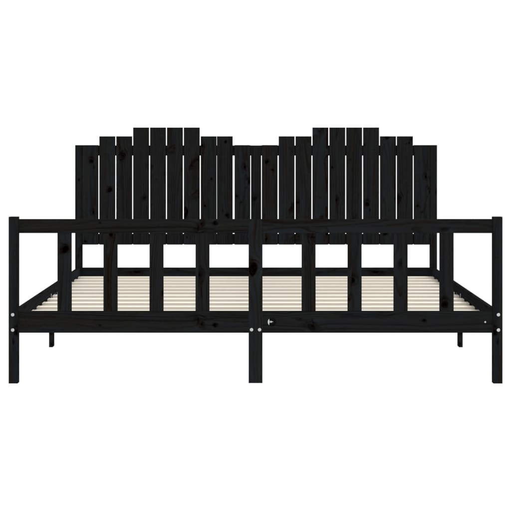 vidaXL Massivholzbett mit Kopfteil Schwarz 200x200 cm